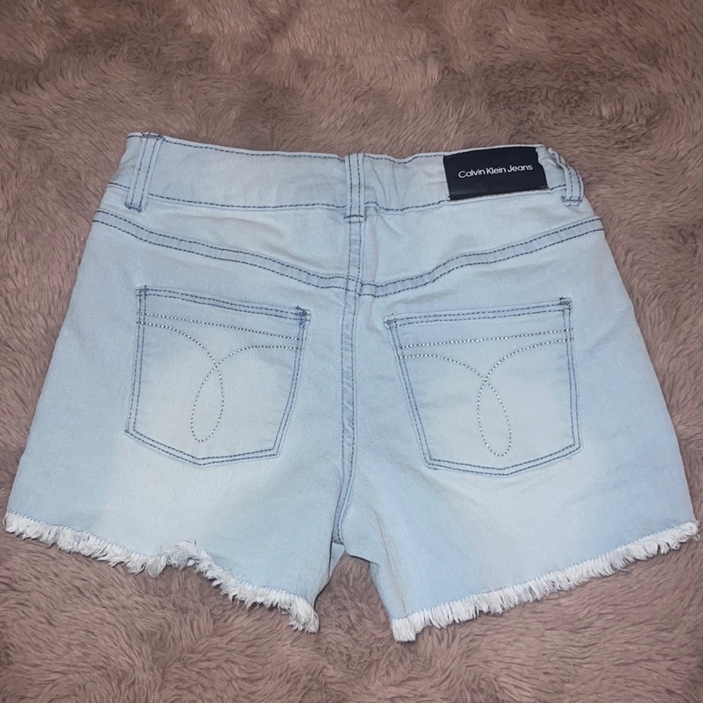 Calvin Klein Jeans light blue denim cutoff jean shorts adjustable waist youth 8